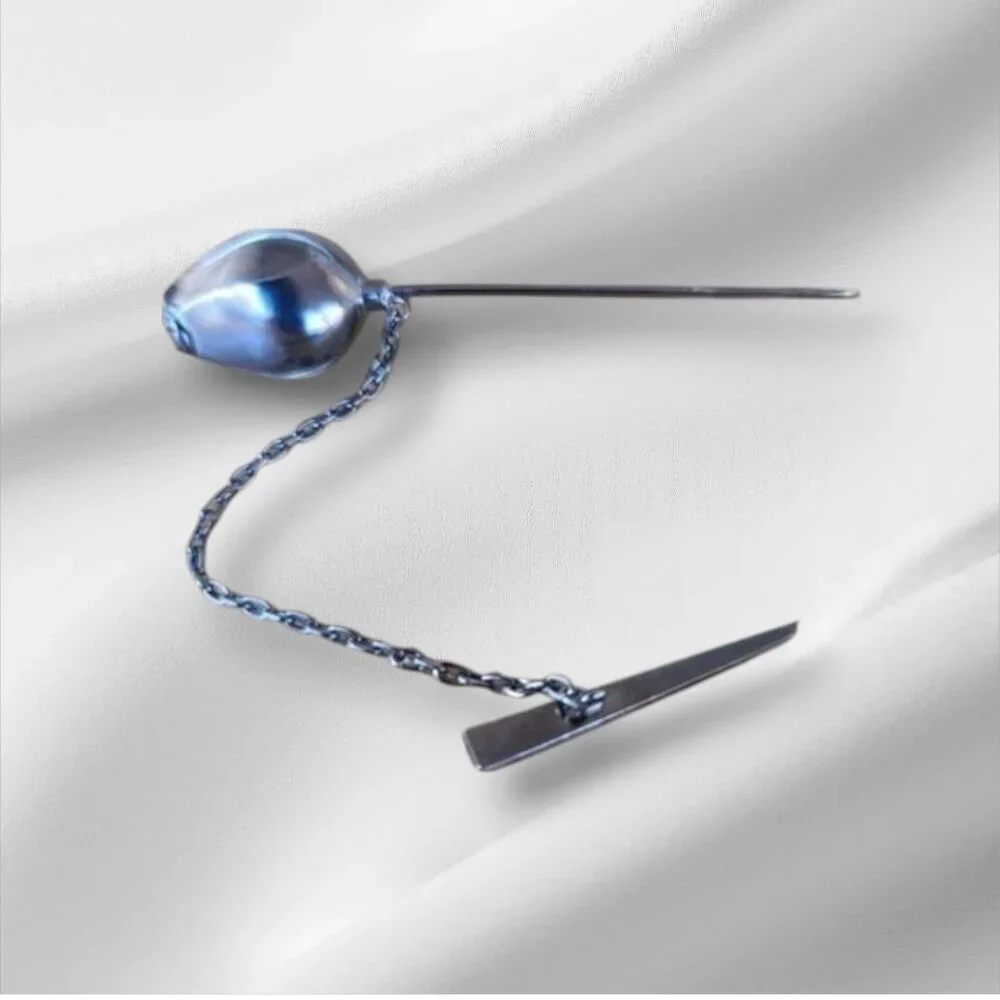 BRIONI Sterling Silver 925 Lapel Tie Stick Suit Pin Gunmetal Rose Bud Minimalist - Picture 4 of 16